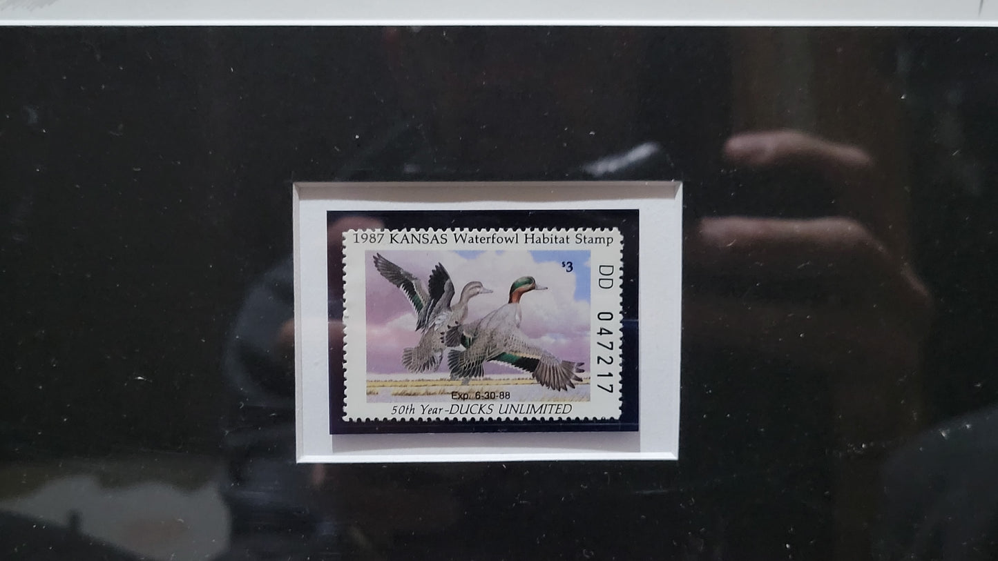 Vintage Limited Edition Duck Stamp and Signed Print. First Kansas Duck Stamp (KS1) circa 1987.